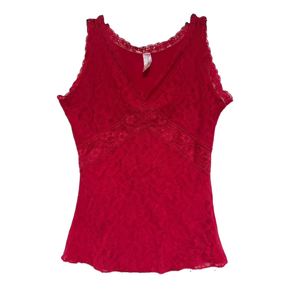 Flexees Maidenform 3566 Red Lace Shaping Camisole Top Lined Tummy Control L